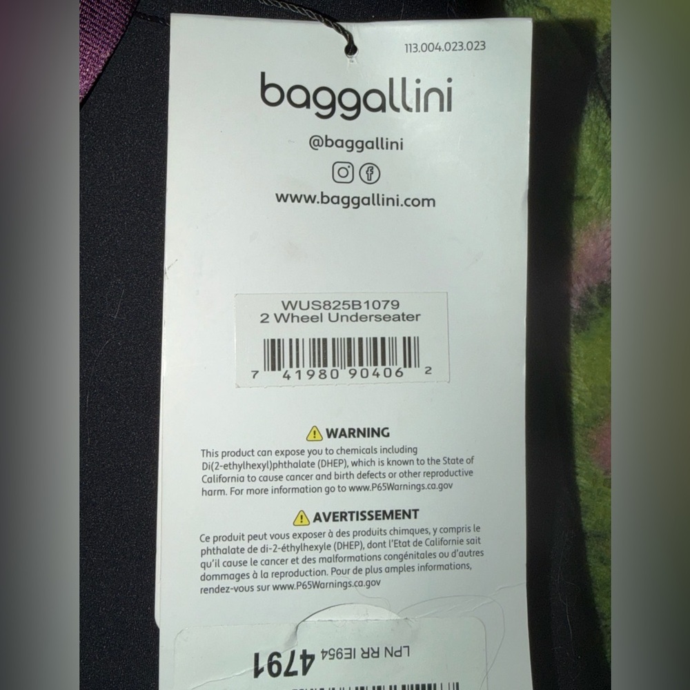 Baggallini 2Wheeled Under Seater Purple Wheeled Tote Bag-NWT - Picture 7 of 7